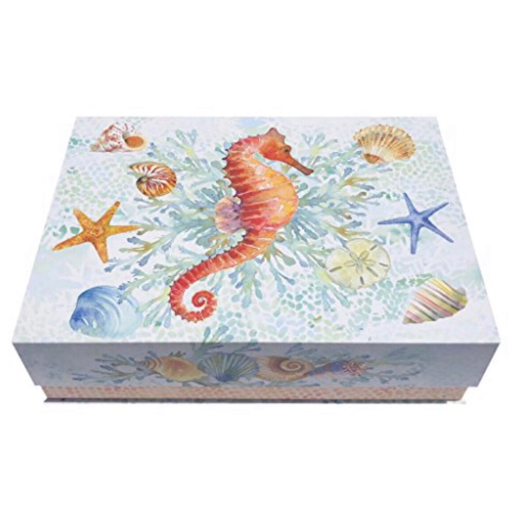 Punch Studio Coastal Seahorse and Shells Decorative Nesting Box (71036), Medium